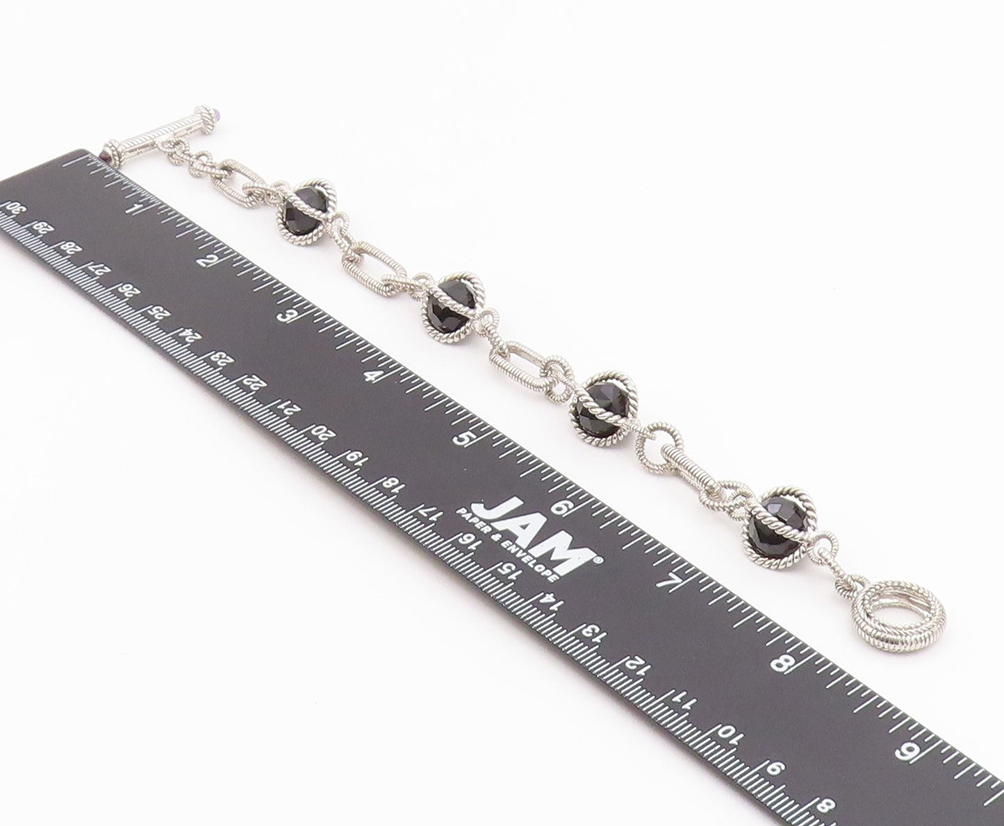 925 Sterling Silver Vintage Bracelet JUDITH RIPKA Onyx Twisted Rope  BT12189