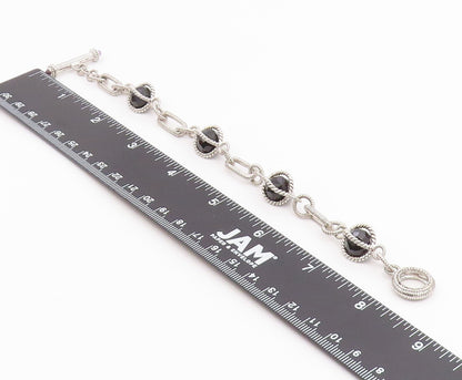 925 Sterling Silver Vintage Bracelet JUDITH RIPKA Onyx Twisted Rope  BT12189