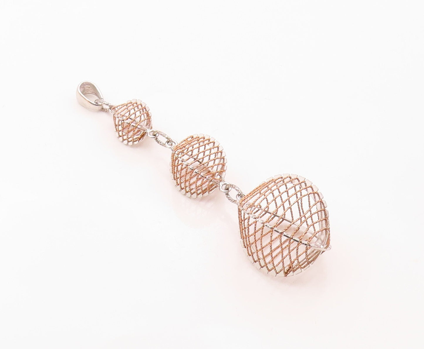 925 Sterling Silver  Shiny Two Tone Graduated Cage Drop Pendant  PT14516