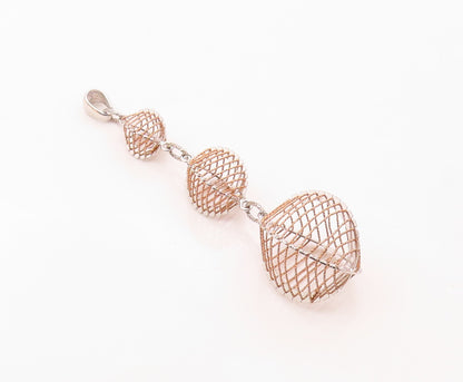 925 Sterling Silver  Shiny Two Tone Graduated Cage Drop Pendant  PT14516