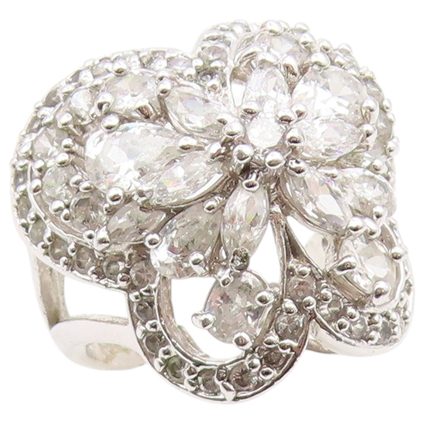 925 Sterling Silver Vintage Ring Elegant CZ Butterfly Cluster  Sz 7.5  RG36632