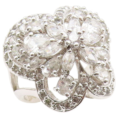 925 Sterling Silver Vintage Ring Elegant CZ Butterfly Cluster  Sz 7.5  RG36632
