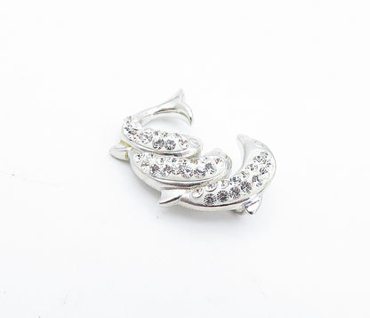 925 Sterling Silver  Sparkling Topaz Triple Leaping Dolphin Pendant  PT3003