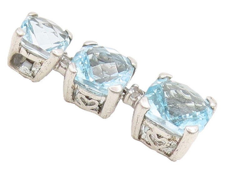 925 Sterling Silver  Vintage 3 Linked Faceted Blue Topaz Drop Pendant  PT22311
