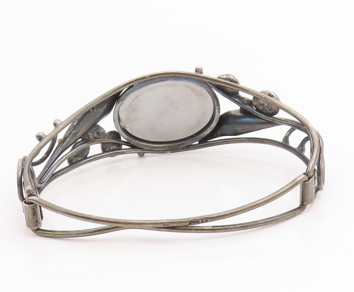 925 Sterling Silver Vintage Bracelet POLAND Hematite Floral Bangle  BT11841