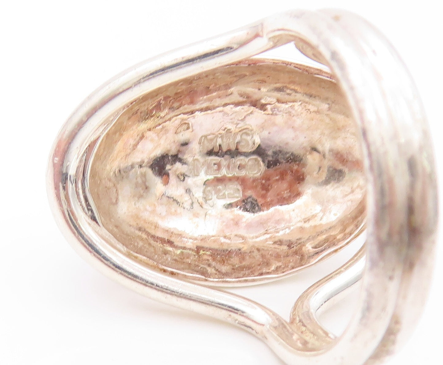 925 Sterling Silver Vintage Ring MEXICO Brutalist Carved Oval Dome SZ 8  RG32110