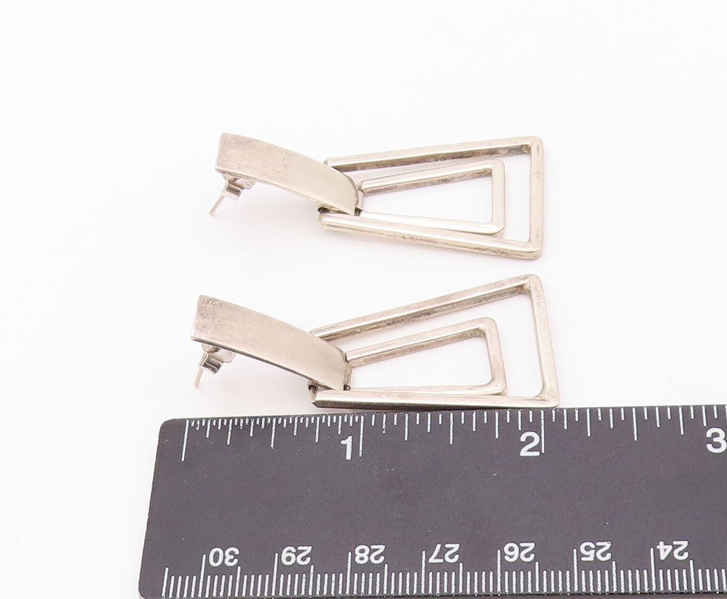 925 Sterling Silver Vintage Earrings MEXICO Trapezoid Rectangle Cut Top  EG13431