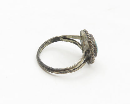 NAVAJO 925 Silver  Vintage Turquoise Twist Split Cocktail Ring Sz 8.5  RG17495