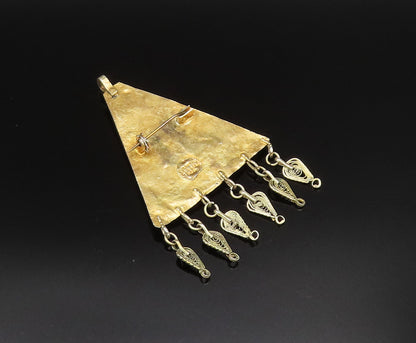 ISRAEL 925 Silver  Vintage Gold Plated Turquoise Pattern Brooch Pin  BP9937