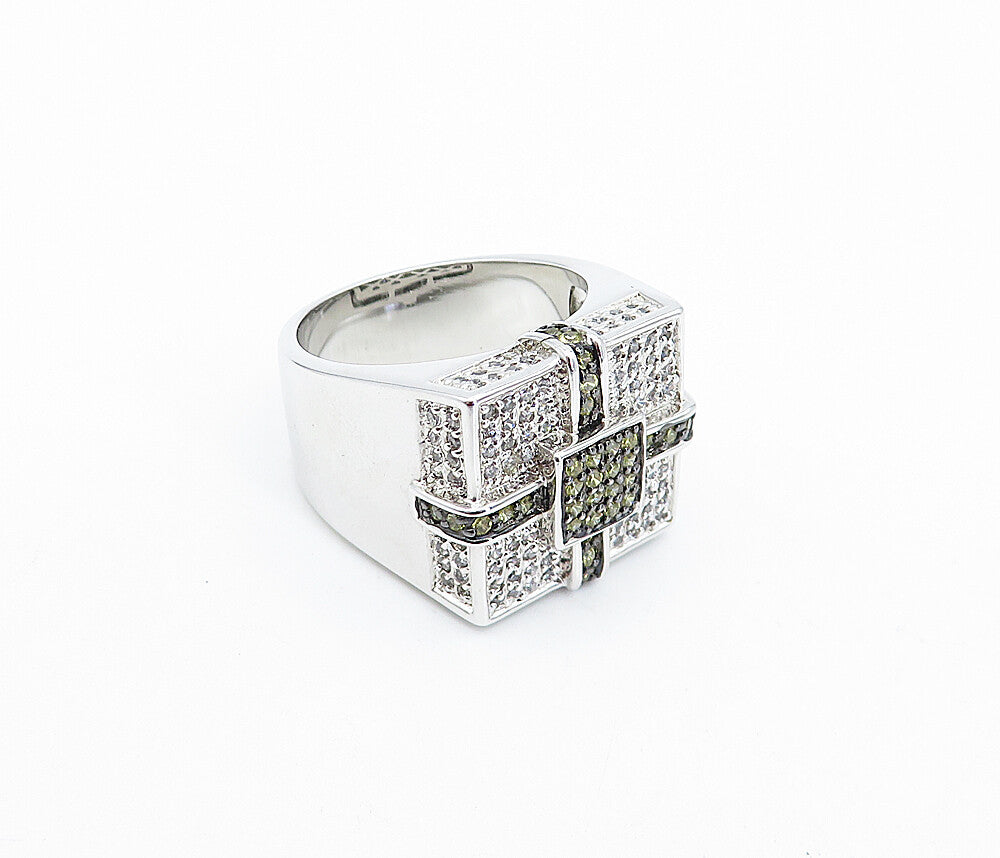 925 Sterling Silver Topaz Encrusted Large Square Band Ring Sz 11 RG4033