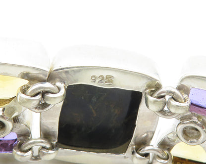 925 Sterling Silver  Amethyst Citrine Topaz & Jasper Chain Bracelet  BT7485
