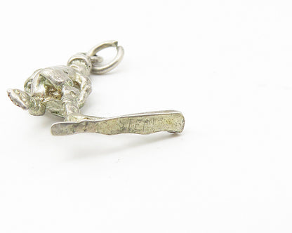 925 Sterling Silver  Vintage Petite Diamond Cut Hockey Player Pendant  PT8539