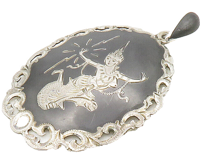 SIAM 925 Sterling Silver  Vintage Niello Enamel Dancer Swirl Pendant  PT13302