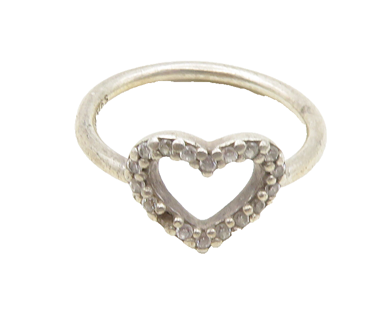 PANDORA 925 Silver  Vintage Shiny Topaz Open Love Heart Ring Sz 6.5  RG19202