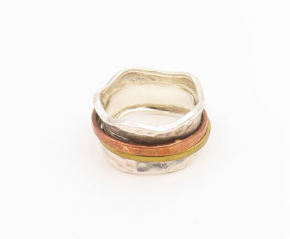 925 Sterling Silver Vintage Ring Multi Tone Spinner Wide Band  Sz 9  RG34854