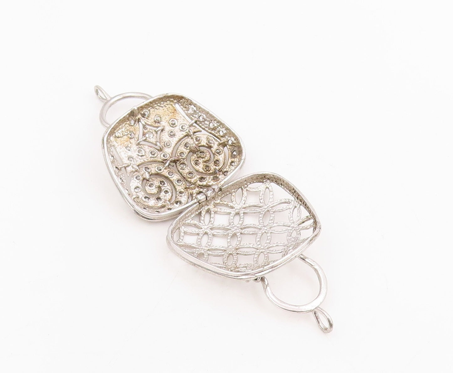 925 Sterling Silver Vintage Pendant Round CZ Openwork Handbag OPENS  PT25792