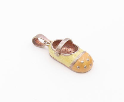 925 Sterling Silver  Vintage Enamel Mary Jane Shoe Slipper Pendant  PT18465