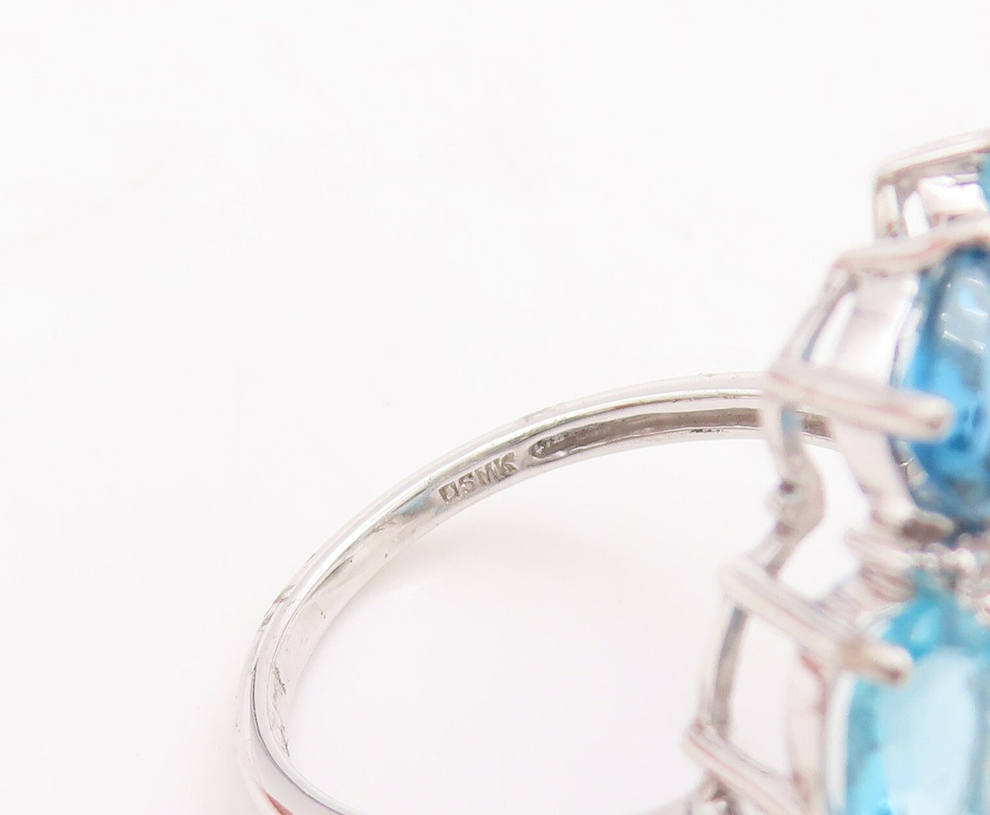 925 Sterling Silver Vintage Ring White & Blue Topaz Star Flower  Sz 7  RG29697