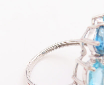925 Sterling Silver Vintage Ring White & Blue Topaz Star Flower  Sz 7  RG29697