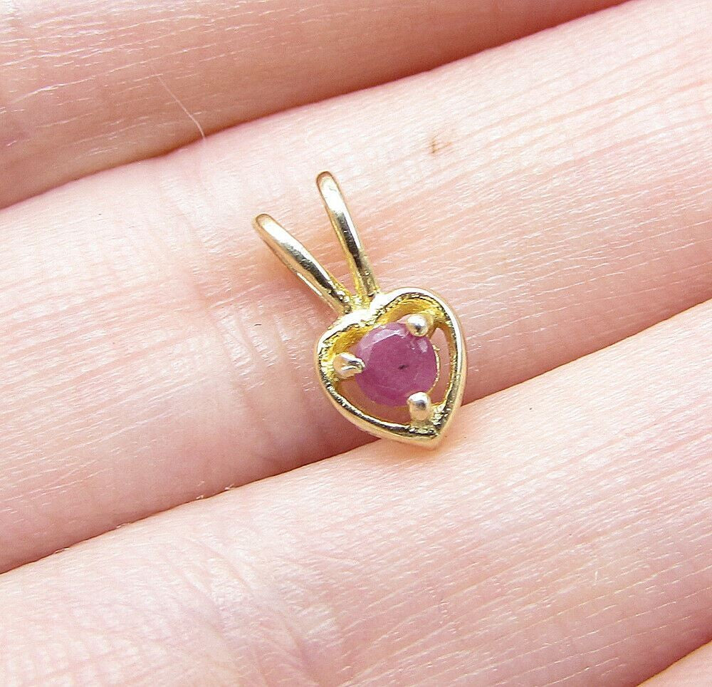 Gold Over 925 Sterling Silver Ruby Love Heart Slider Pendant PT1186