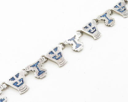 MEXICO 925 Silver  Vintage Heavy Inlaid Turquoise Chain Necklace  NE2991