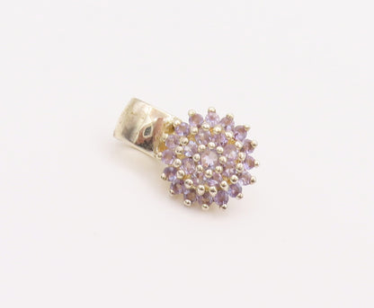 925 Sterling Silver Vintage Pendant  Round Tanzanite Beaded Flower  PT22994