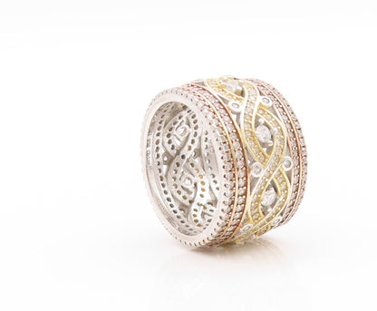 925 Sterling Silver Vintage Ring 2 Tone Gold Plated CZ Inlay  Sz 6.5  RG32923