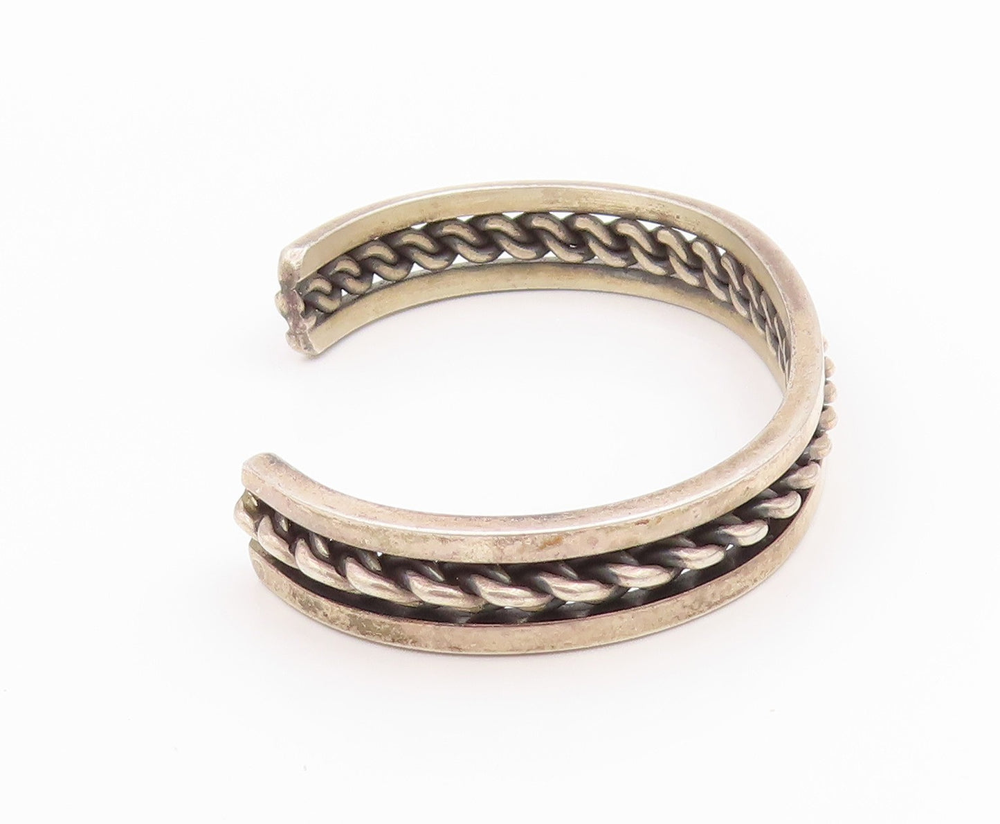 925 Sterling Silver Vintage Bracelet ROGER FRANCISCO NAVAJO Roped Cuff  BT11296
