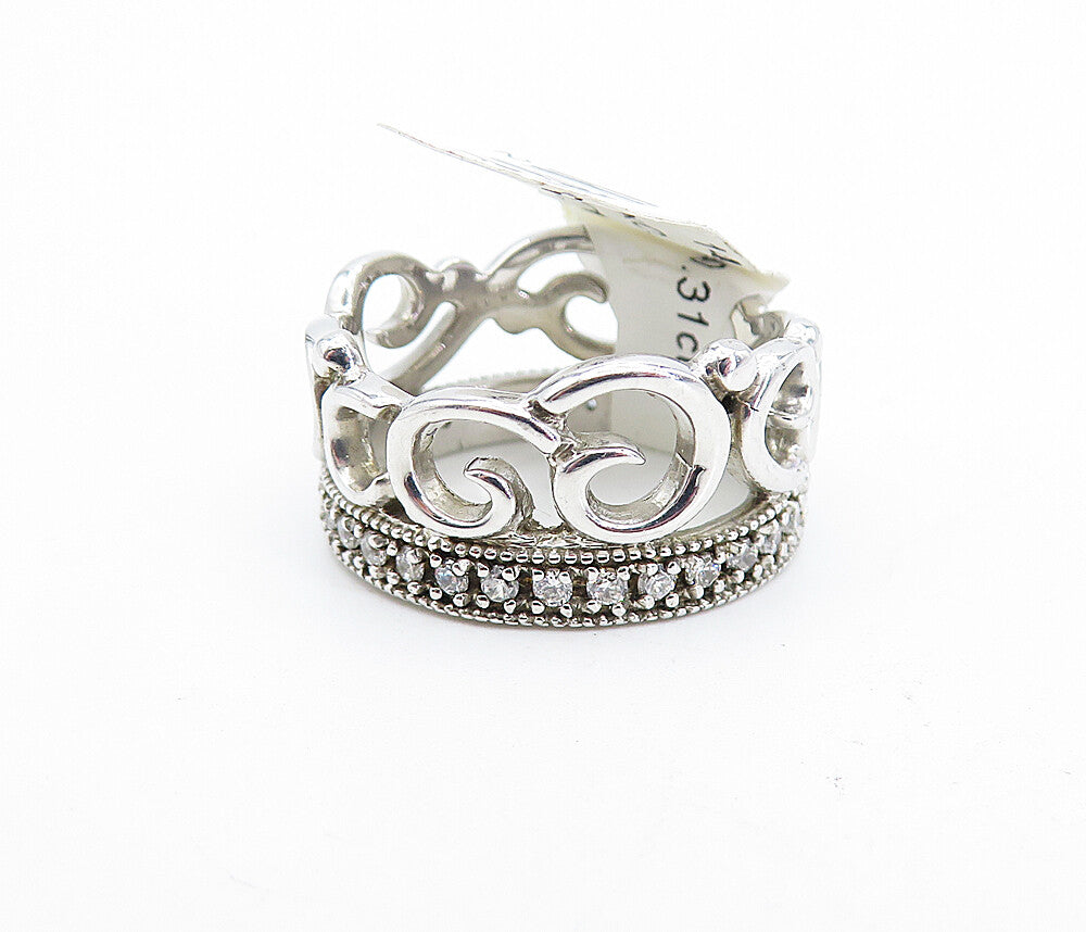 925 Sterling Silver  Cubic Zirconia Royal Crown Motif Band Ring Sz 7  RG5687