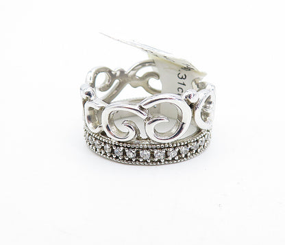 925 Sterling Silver  Cubic Zirconia Royal Crown Motif Band Ring Sz 7  RG5687