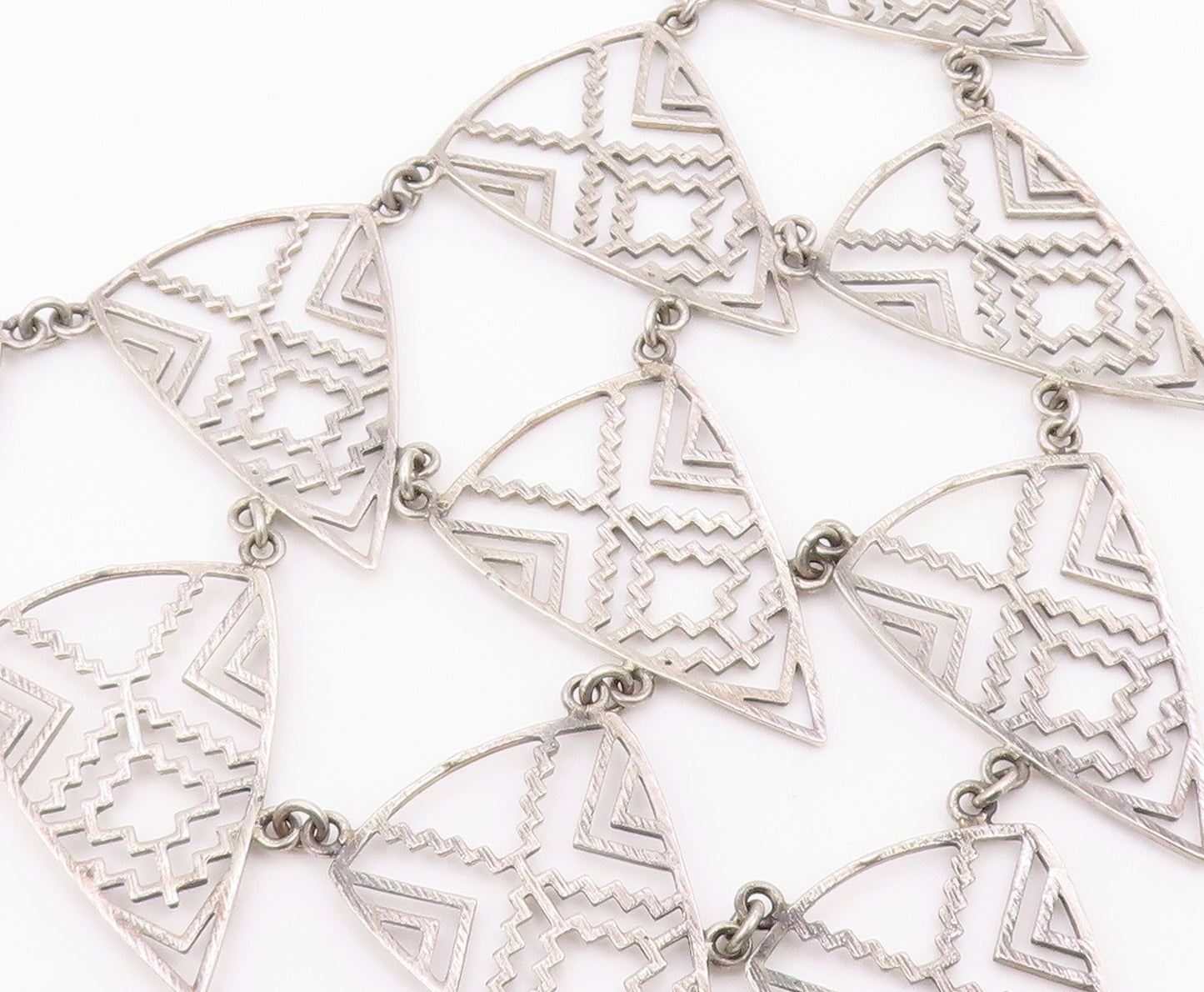 925 Sterling Silver  Vintage Shiny Open Geometric Chain Necklace  NE3721