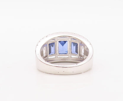 925 Sterling Silver Vintage Ring Rectangle Sapphire Halo Topaz  Sz 7 RG30603