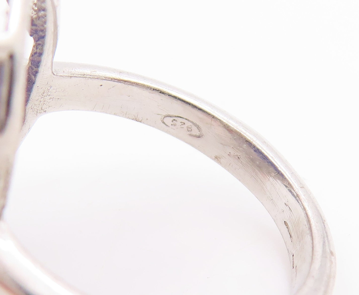 925 Sterling Silver Vintage Ring Oval Lapis Lazuli & Halo CZ Band  Sz 7  RG36183