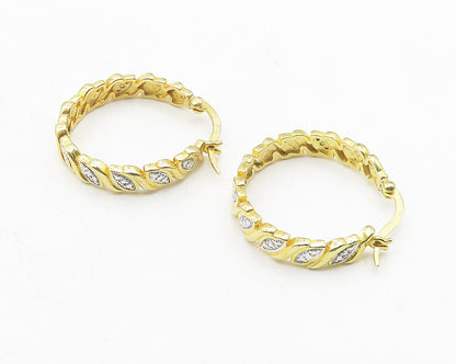 925 Sterling Silver  Genuine Diamonds Gold Plated Shiny Hoop Earrings  EG6220