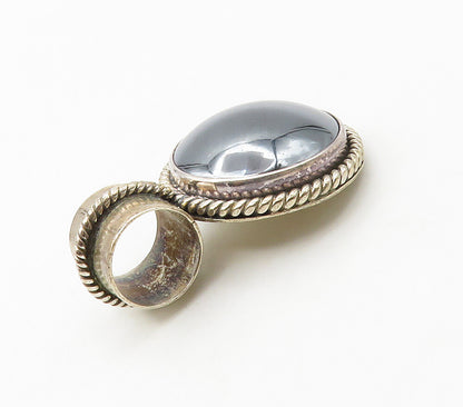 MEXICO 925 Silver  Vintage Cabochon Cut Hematite Twist Slide Pendant  PT13163