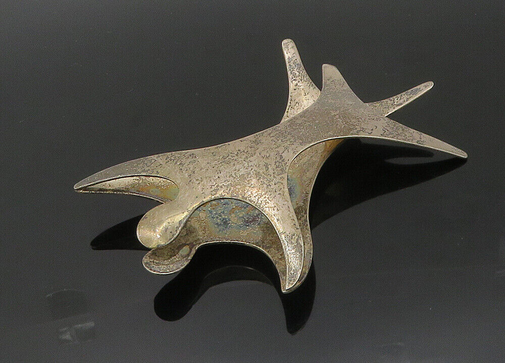 SIERRA MEXICO 925 Silver  Vintage Heavy Large Modernist Brooch Pin  BP8258