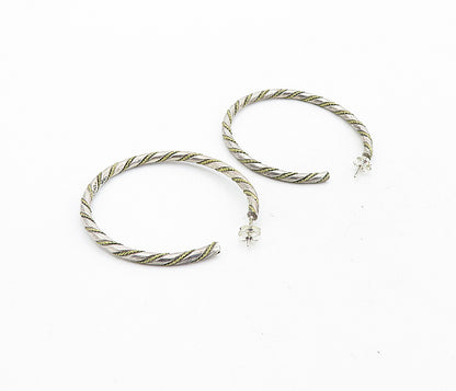 MEXICO 925 Sterling Silver  Vintage 2 Tone Rope Twist JHoop Earrings  EG4173