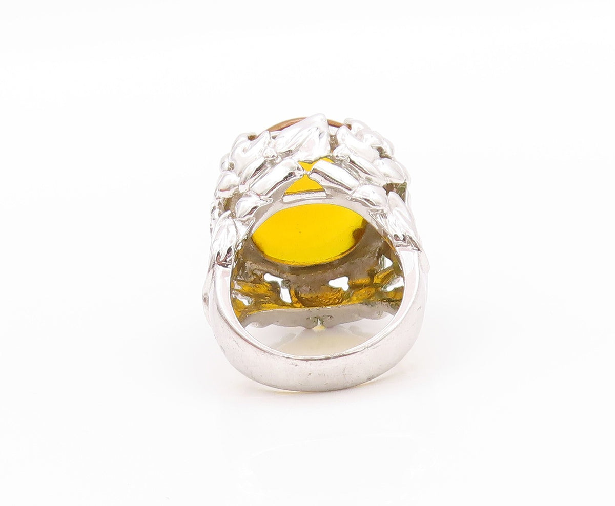 925 Sterling Silver Vintage Ring Modernist Large Oval Citrine  Sz 7.5  RG32344