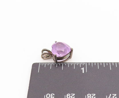 925 Sterling Silver Vintage Pendant Faceted Amethyst Love Heart Charm  PT24957