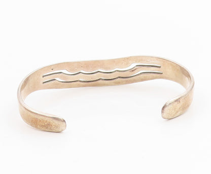 925 Sterling Silver Vintage Bracelet MEXICO Modernist Wavy Cut Out Cuff  BT11488