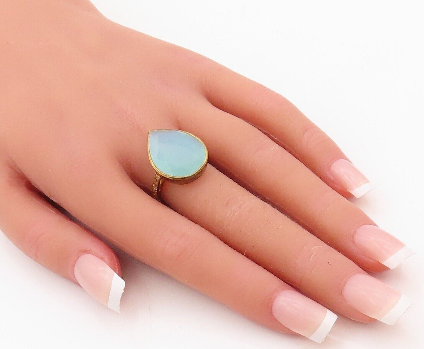 925 Sterling Silver Vintage Ring Gold Plated Drop Shape Gemstone  Sz 8  RG30390