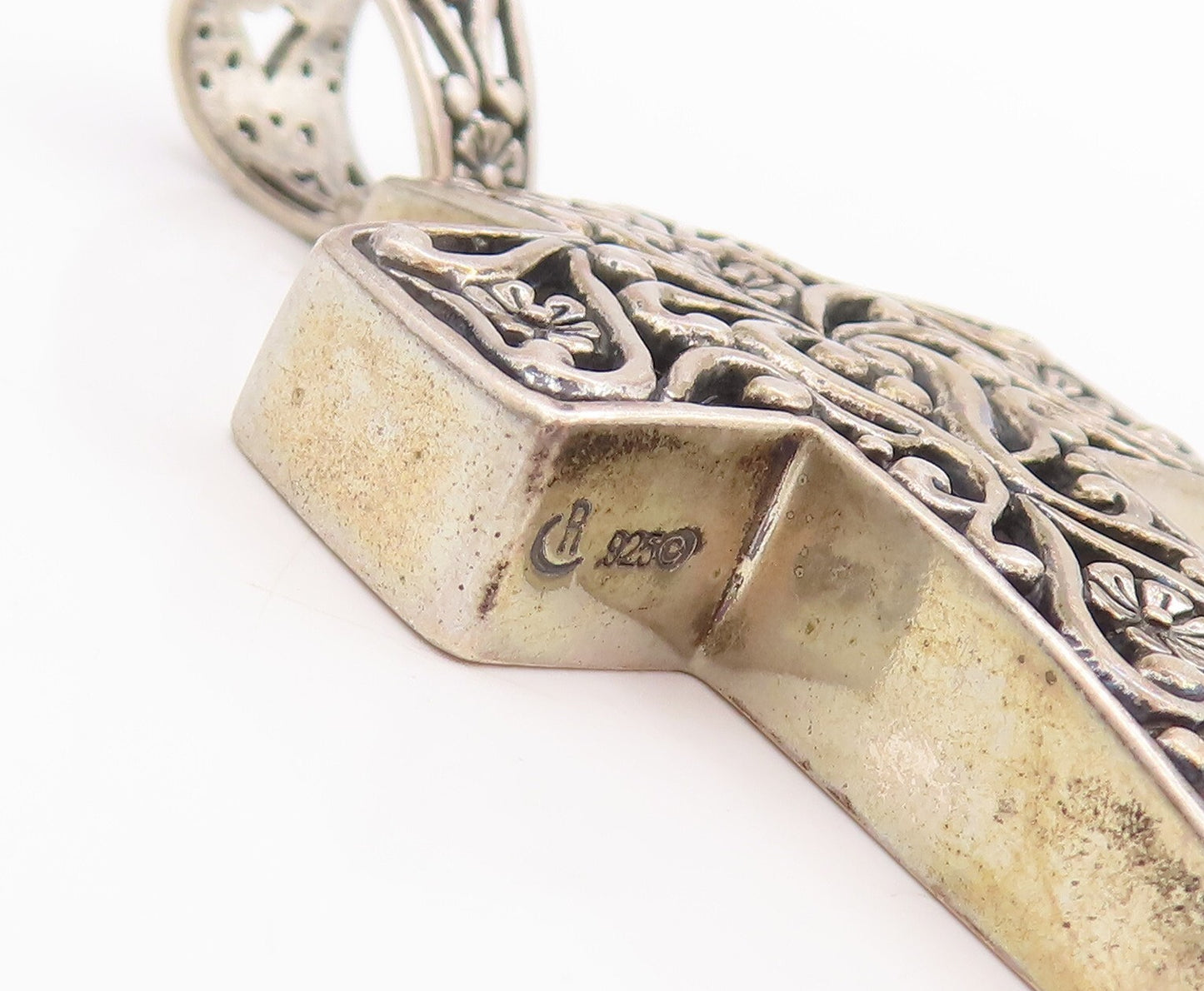 925 Sterling Silver Vintage Pendant CAROLYN POLLACK Swirly Cutout Cross  PT23311
