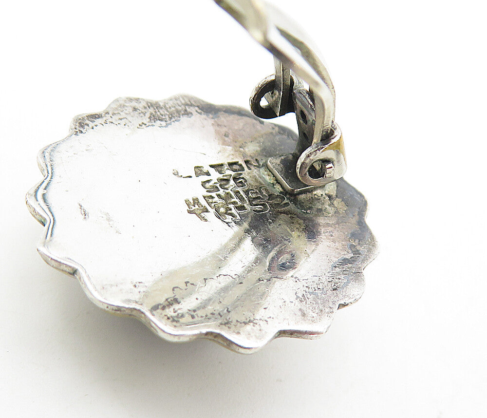 MEXICO 925 Sterling Silver  Vintage 2 Tone Flower Non Pierce Earrings  EG4239