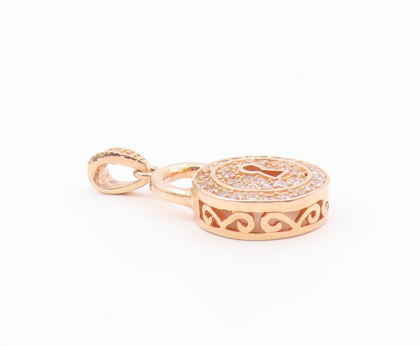 925 Silver  Vintage Cubic Zirconia Rose Gold Plated Pad Lock Pendant  PT17772