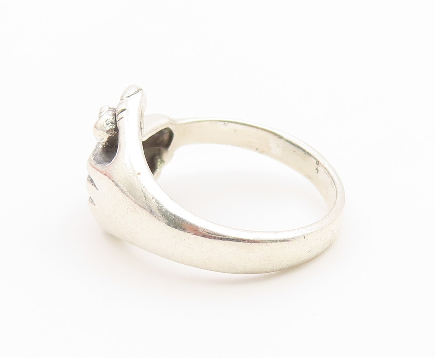 925 Sterling Silver Vintage Ring Modernist Clasped Hands Band  Sz 9  RG36833