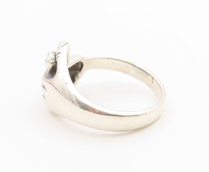 925 Sterling Silver Vintage Ring Modernist Clasped Hands Band  Sz 9  RG36833