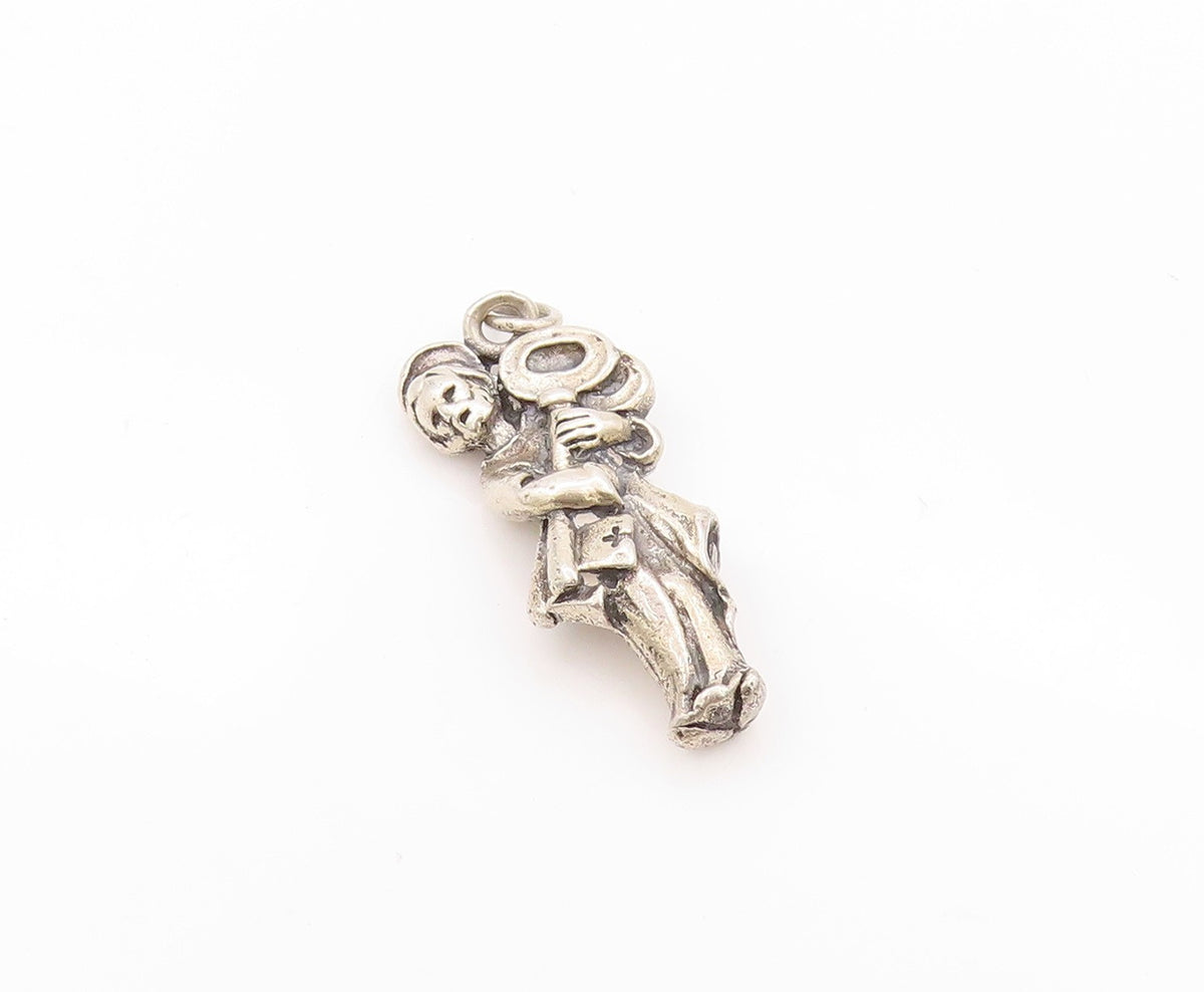 925 Sterling Silver Vintage Pendant Carved Girl Holding Key Of Life  PT24120