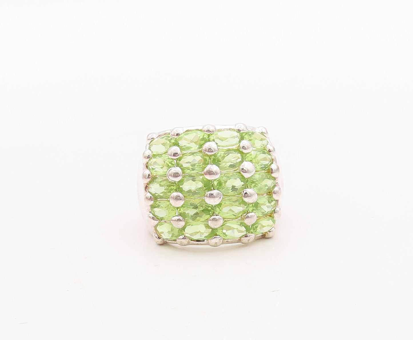 925 Sterling Silver Vintage Ring Oval Cut Peridot Inlay Bands  Sz 7  RG31417