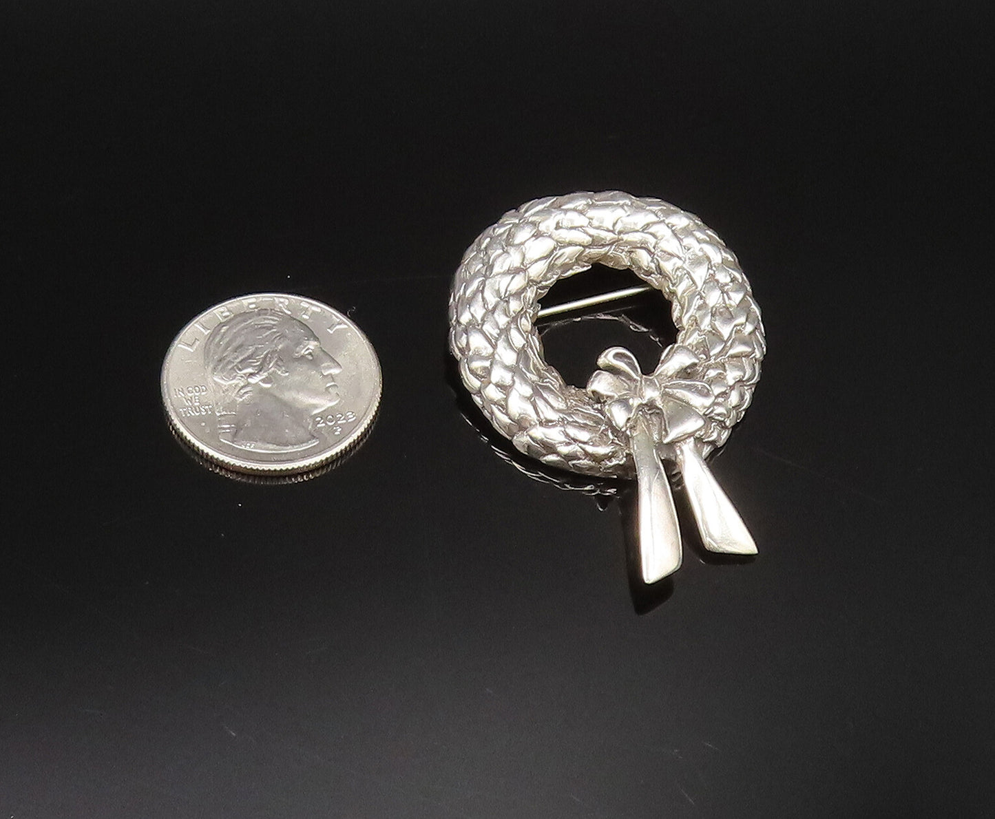 BREAKELL 925 Silver  Vintage Woven Wreath With Bow Tie Brooch Pin  BP9861