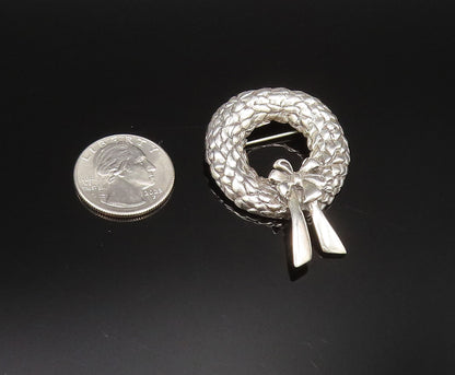 BREAKELL 925 Silver  Vintage Woven Wreath With Bow Tie Brooch Pin  BP9861